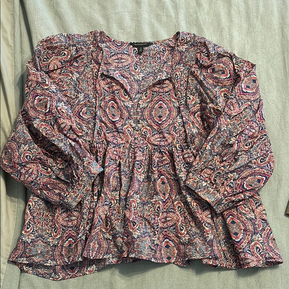 Banana Republic Factory Pink and Purple Peplum Blouse with Puff Sleeves